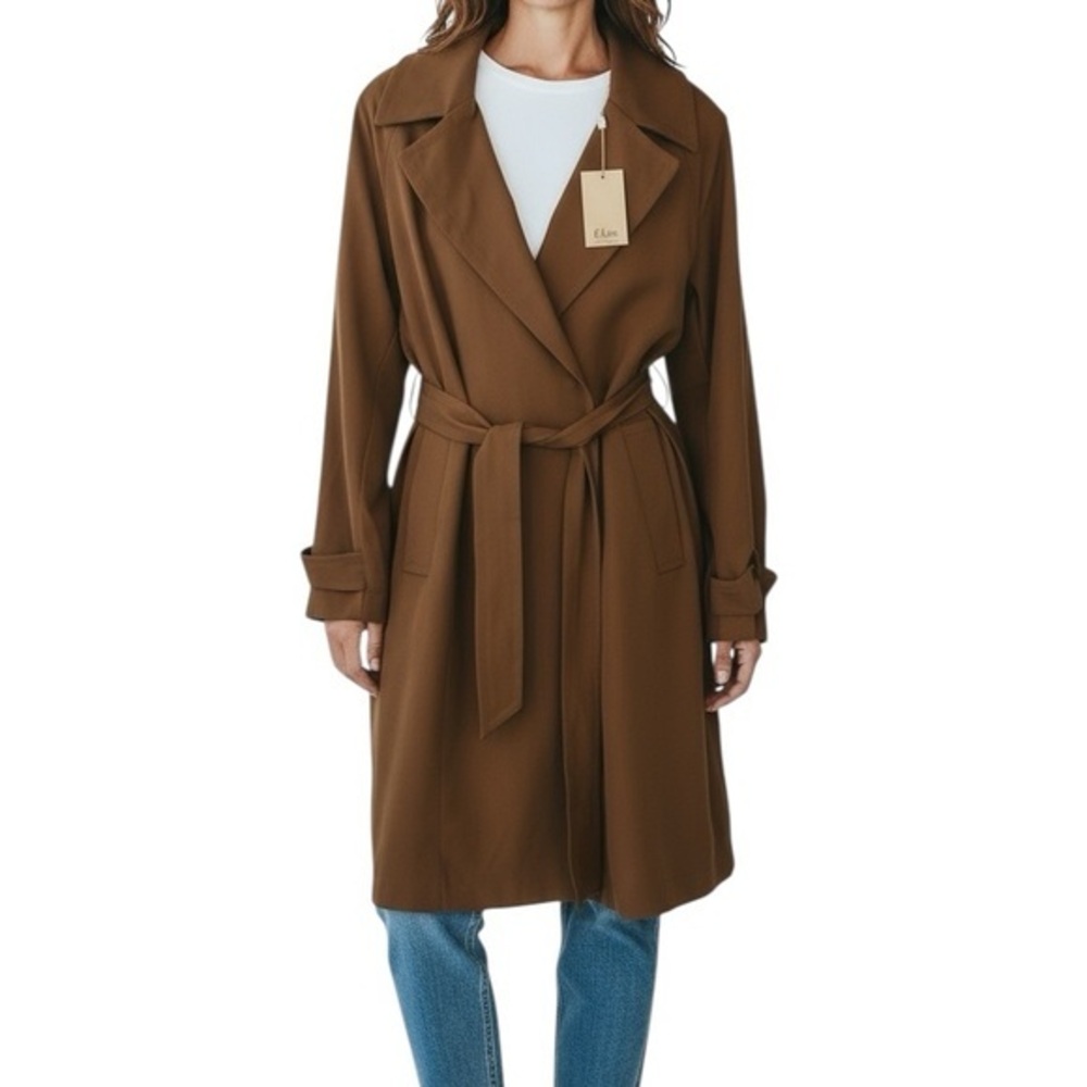 Elie Tahari Brown Belted Trench Coat